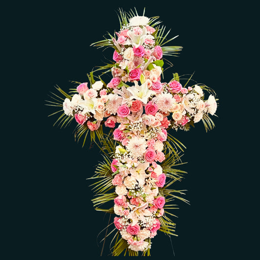 Cross Pink & White Mix Flowers